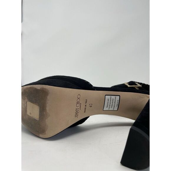 JIMMY CHOO Daphne Platform Heels Women 40 Ankle Strap Black Suede Leather - Picture 13 of 14